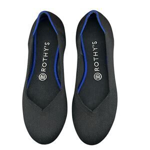 Rothy's Black Ballet Flats with Blue Trim
